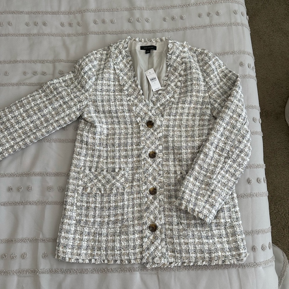 Ann Taylor Women's Tweed Blazer - White and Gray NWT